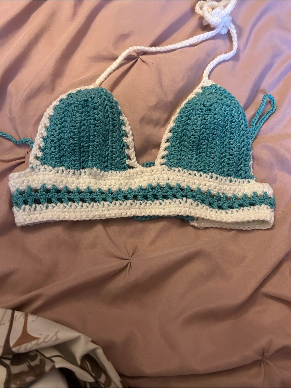 Crochet Bralette in Teal and White - Women